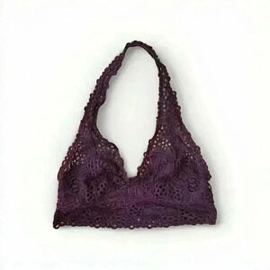 Aerie Plum Purple Floral Lace Halter Neck Bralette Bra Small S Lingerie Boho